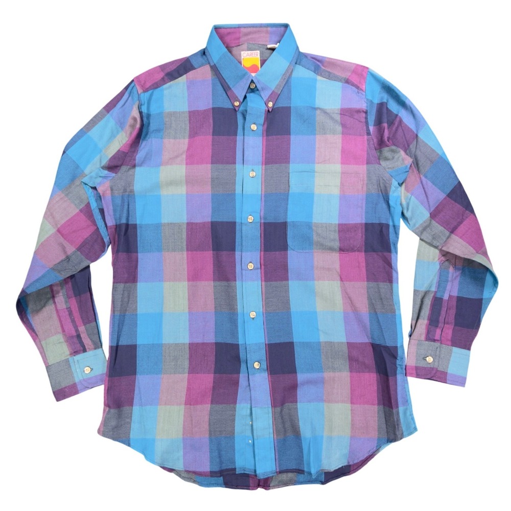 Career Club Vintage 90s Plaid Button Down Mens M Blue Purple Excellent
